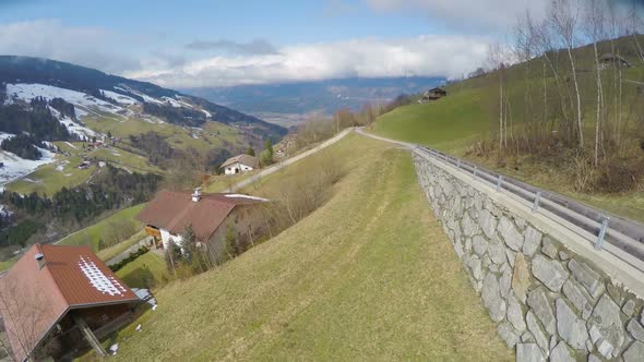 Aerial View of Nice Village in Austrian Alps, Beautiful Green Landscape, Tourism