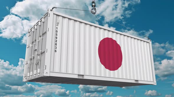 Loading Container with Flag of Japan