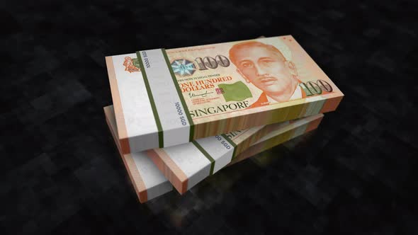 Singapore Dollar money banknote pile packs
