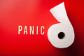 panic word toilet paper text wooden letter on red background coronavirus covid-19 - PhotoDune Item for Sale