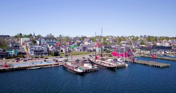 Flying toward the colorful, scenic, coastal town of Lunenburg, Nova Scotia, Canada