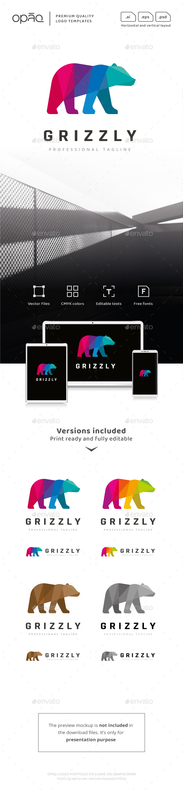 Colorful Grizzly Bear Logo