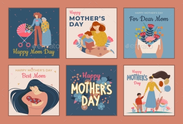 Six Designs for Mothers Day Greeting Cards