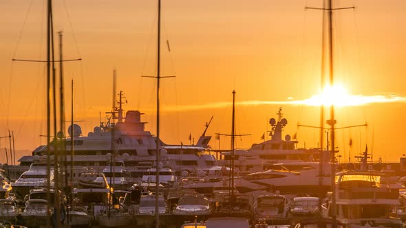 Beautiful Sunrise Over the Harbor in Monaco Timelapse