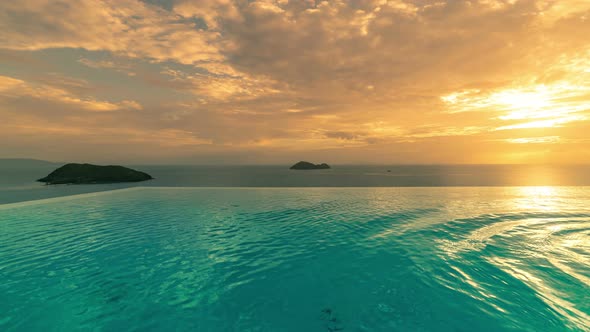 Sunset on the Infinity Pool View Background Sea in Koh Phangan Thailand