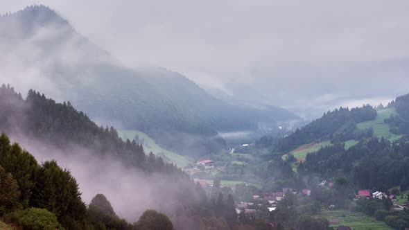 Foggy morning in a mountain  village 4 K alt