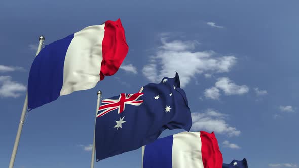 Flags of Australia and France at International Meeting
