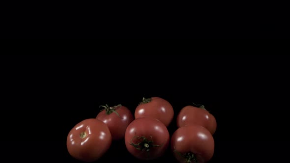 Flying Tomatoes on a Black Background
