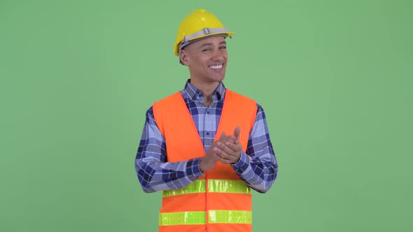 Happy Multi Ethnic Man Construction Worker Clapping Hands
