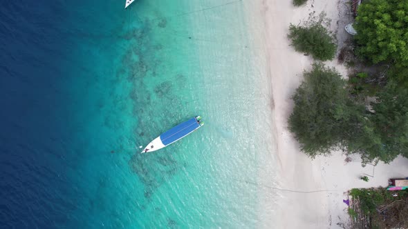 Aerial Boat view of sandy tropical beach