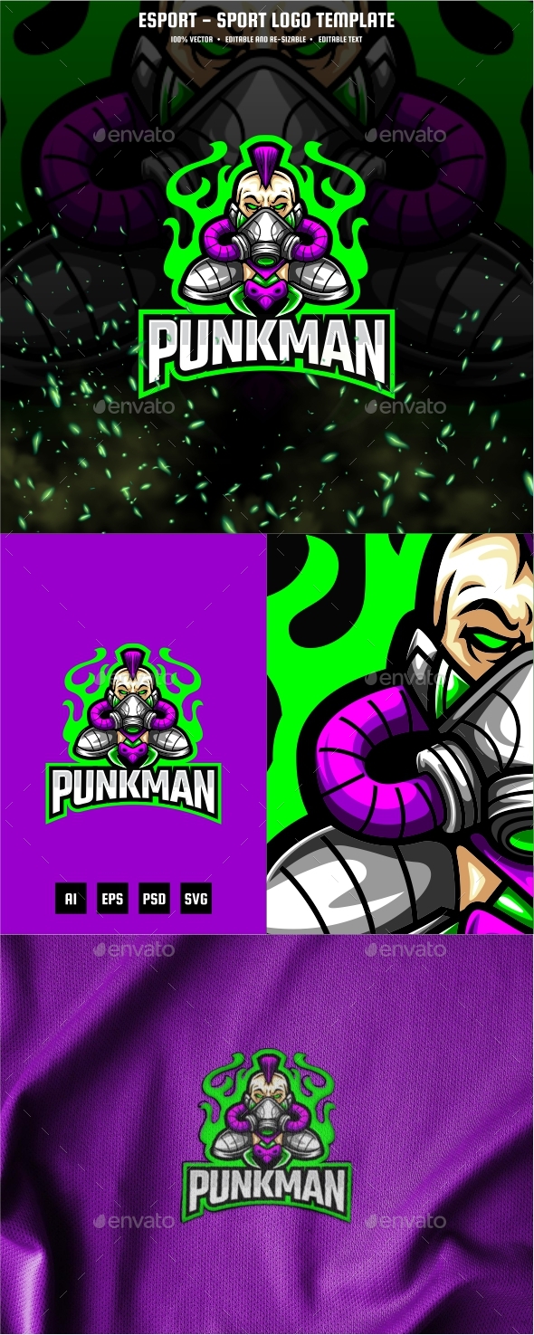 Punk Man E-sport and Sport Logo Template