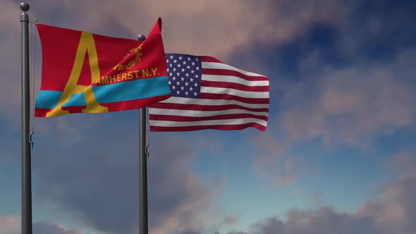 Amherst City Flag Waving Along With The National Flag Of The USA - 2K