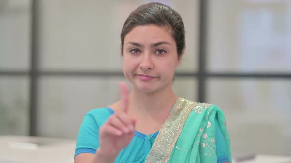 Portrait of Indian Woman Showing No Sign By Finger Denial