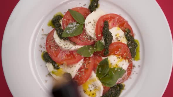 Vertical video: Mozzarella with tomato in a plate