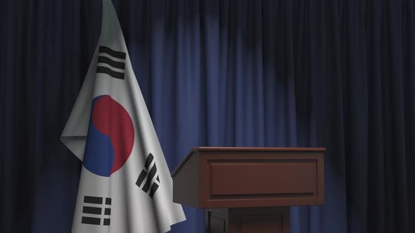 Flag of South Korea and Speaker Podium Tribune alt