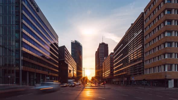 Night to Day Time Lapse of Sunrise at Potsdamer Platz , Berlin, Germany