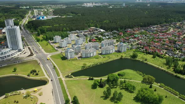 Aerial Photography From Above of a Large Number of Houses in the Eastern District of Minsk.The