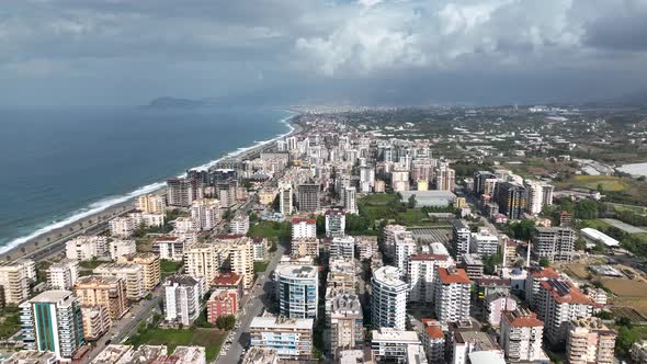 View of the city of Alanya aerial view 4 K