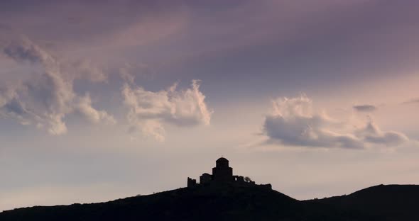 Time-lapse with a view on ancient Jvari monastery in Mtskheta, Georgia