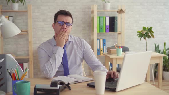 Funny Portrait of a Man Sleeping in the Office in the Workplace