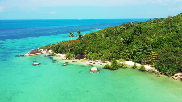 Aerial top down tourism of tropical sea view beach lifestyle by clear water with clean sandy backgro