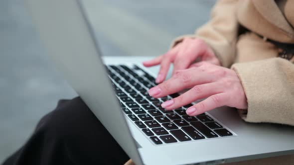 Hipster Women Hands Press Laptop for Banner Design