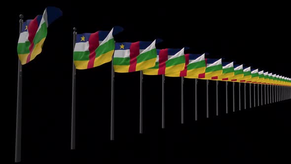 Row Of Central African Republic Flags With Alpha 2K
