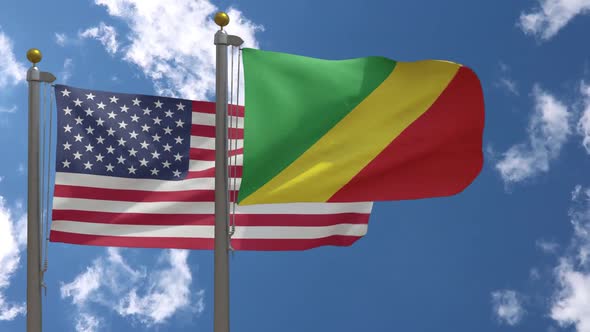 Usa Flag Vs Republic Of The Congo Flag On Flagpole