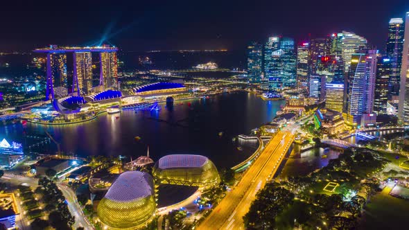 aerial view hyperlapse 4k video of Singapore City Skyline.