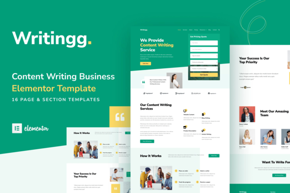 Writingg - Content Copywriting Services Elementor Template Kit