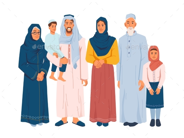 Happy Muslim Family Parents Kids Grandparents