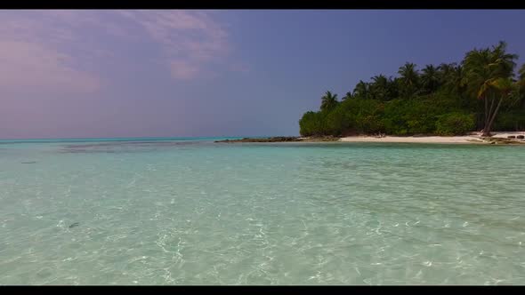 Aerial drone nature of exotic coast beach vacation by blue sea and clean sandy background of journey