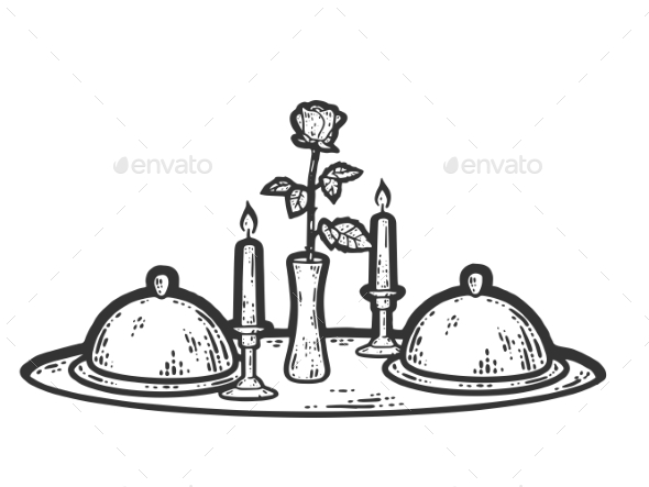 Food Tray Candle and Rose in a Vase