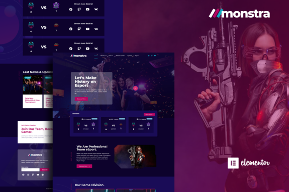 Monstra - Esports & Gaming Elementor Template Kit