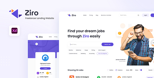 Ziro - Freelancer Directory Website Design Template XD