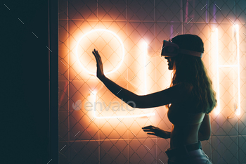 on lights, having fun. Wearable virtual augmented reality digital innovation technology concept.
