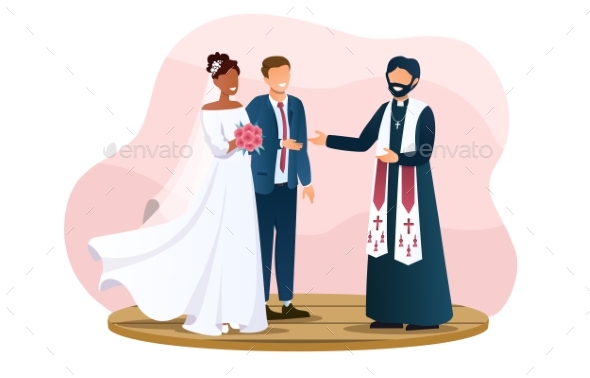 Wedding Couple and the Priest are Standing