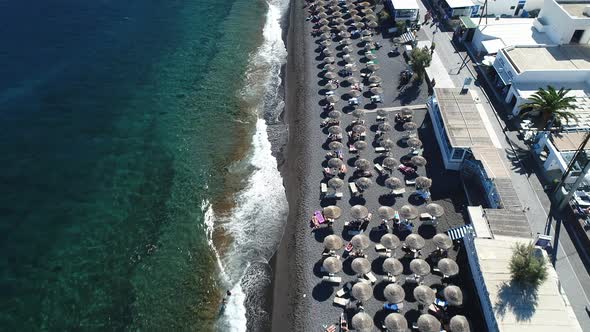 City of Santorini on the island of Santorini in Greece from the sky