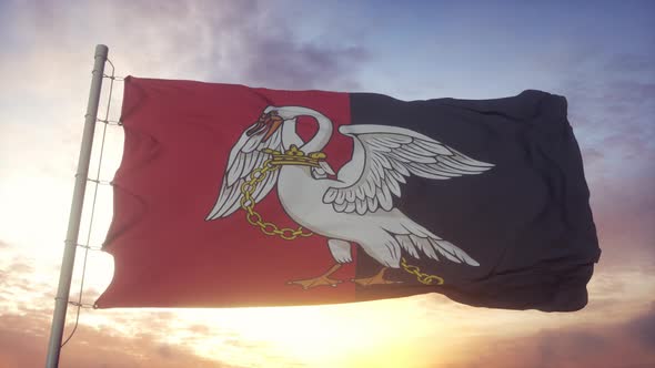 Buckinghamshire Flag England Waving in the Wind Sky and Sun Background