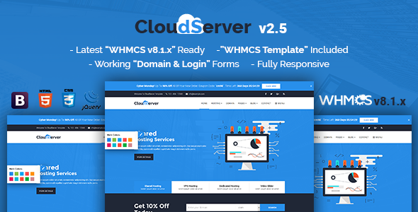 CloudServer | Responsywna technologia HTML5, hosting i szablon WHMCS