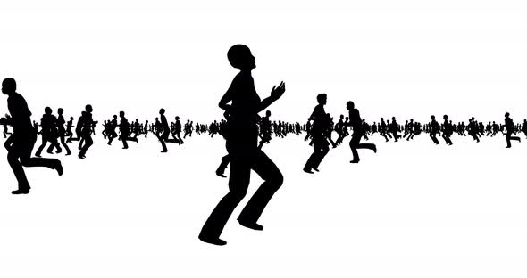 Silhouette of People Running on White