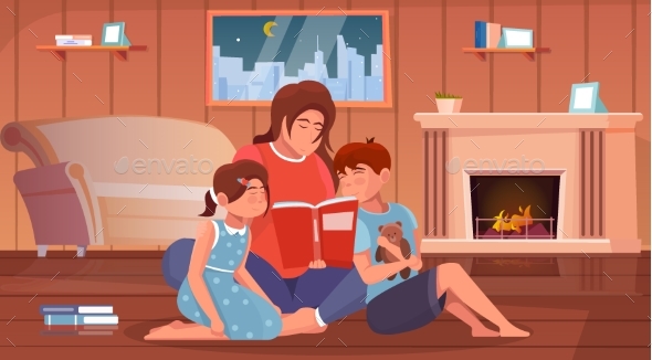 Mother Reading Book To Children