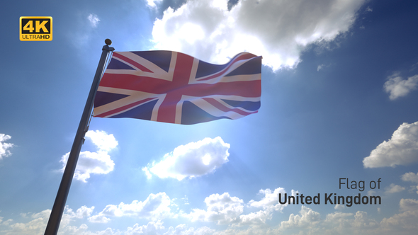UK Flag on a Flagpole V4 - 4K