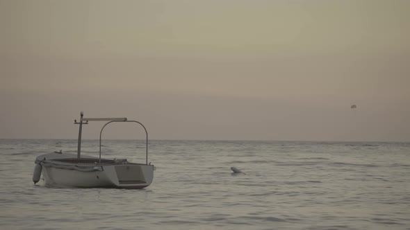 Boat in the Sea. Sveti Stefan. Montenegro