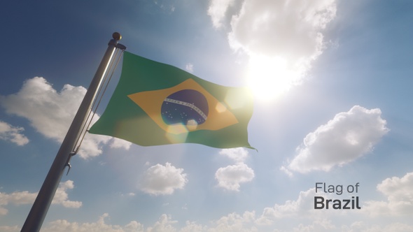 Brazil Flag on a Flagpole V2