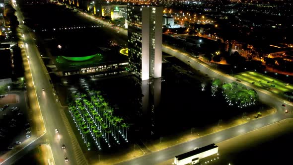 Night scape of downtown Brasilia Brazil. Postal card landmark city.