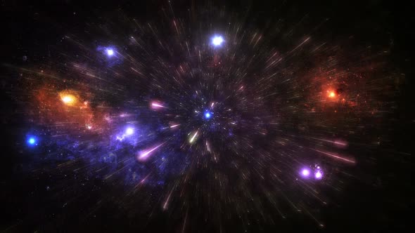 Stars and Galaxies. Colorful space background, glowing galaxies and stars passing by.