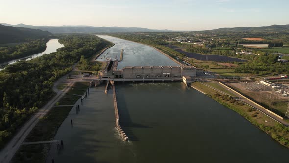 Hydroelectric power plant in France, aerial shoot