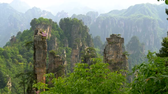 Zhangjiajie National Forest Park Also Known As Avatar Floating Mountains, China, Crane Shot