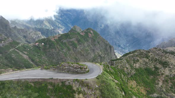 Madeira Island Mountain Road Through the Clouds with Cliffs and Beautifull Nature Surrounded on a